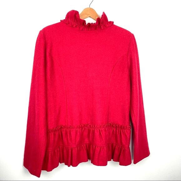 Boo Radley | Red Wool Ruffled Jacket Medium New - Picture 2 of 11